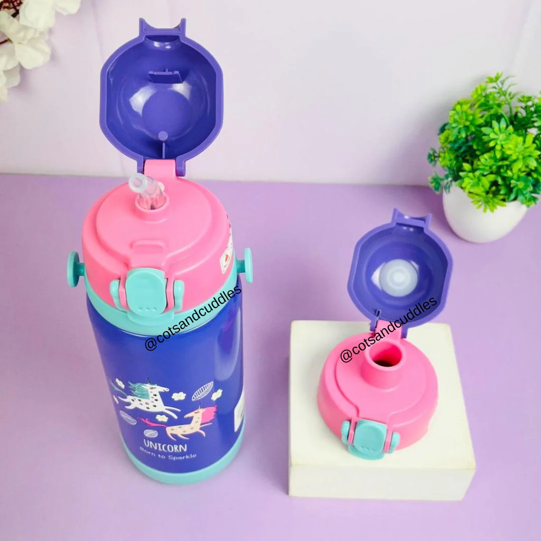 Double Cap Unicorn Stainless Steel Water Bottle - 450ml - Image 3