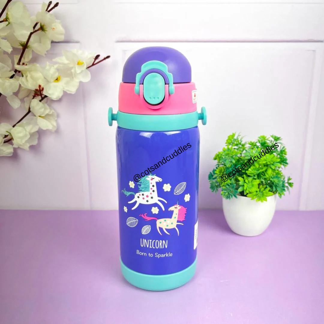 Double Cap Unicorn Stainless Steel Water Bottle - 450ml - Image 6