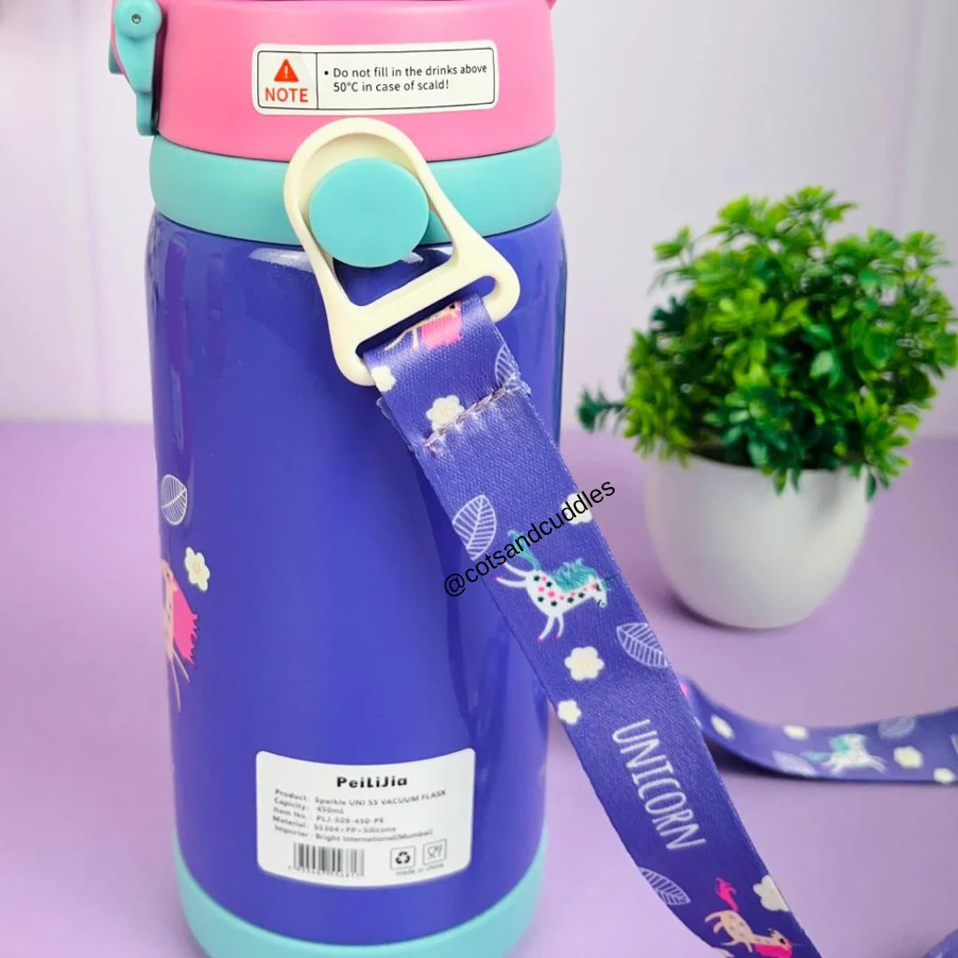 Double Cap Unicorn Stainless Steel Water Bottle - 450ml - Image 7