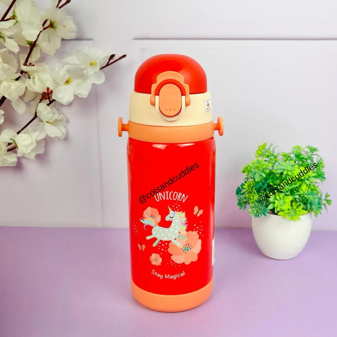 Double Cap Unicorn Stainless Steel Water Bottle - 450ml - Image 8