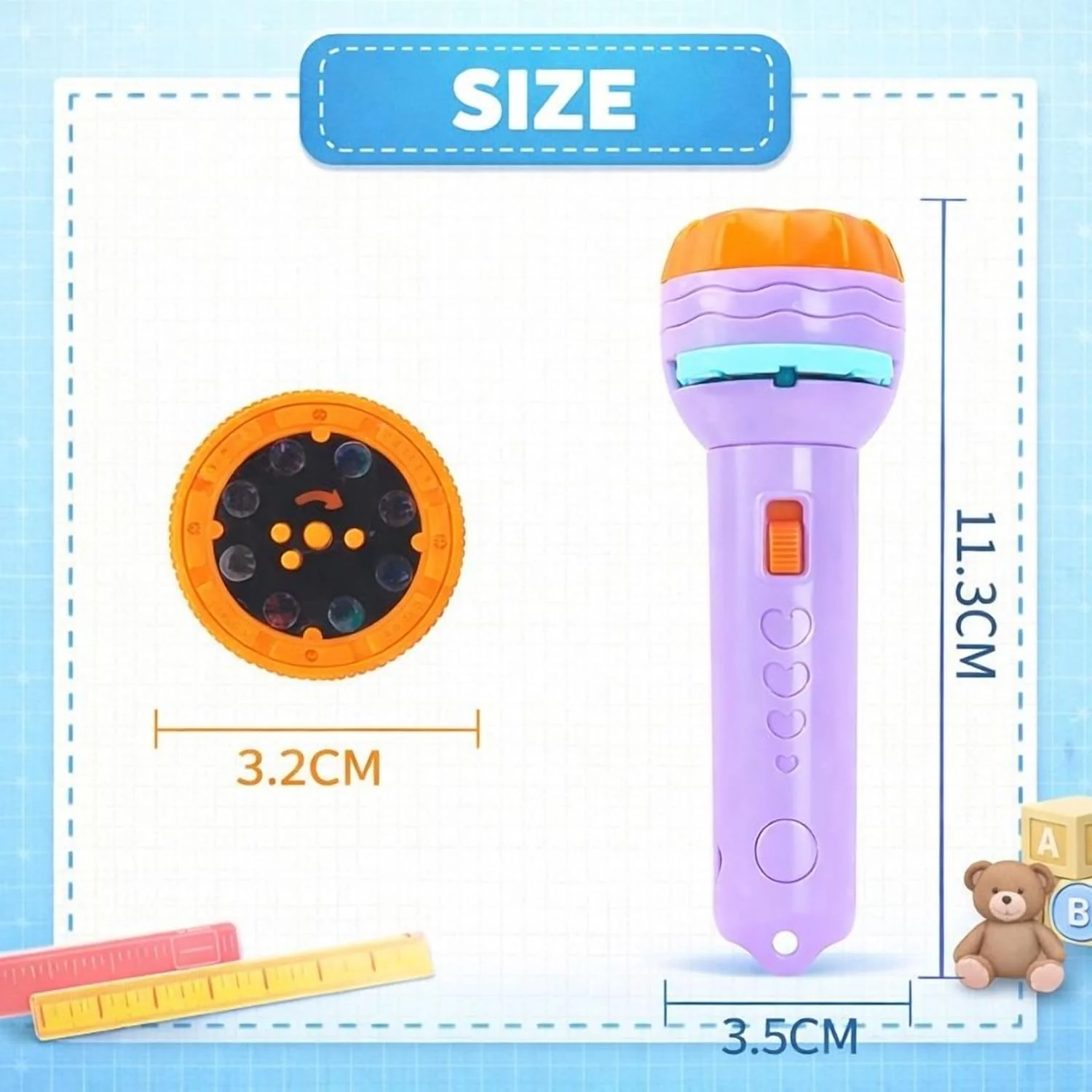 2-in-1 Kids Projection Flashlight with 3 Slide Discs | 24 Images | BPA-Free Toy for Ages 3+ - Image 6