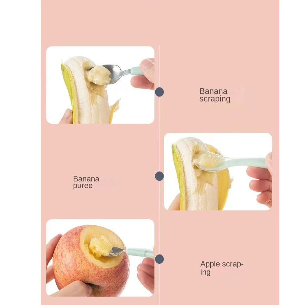 2 in 1 Silicone Baby Soft Tip Spoon & Stainless Steel Fruit Scraper Spoon - Image 9