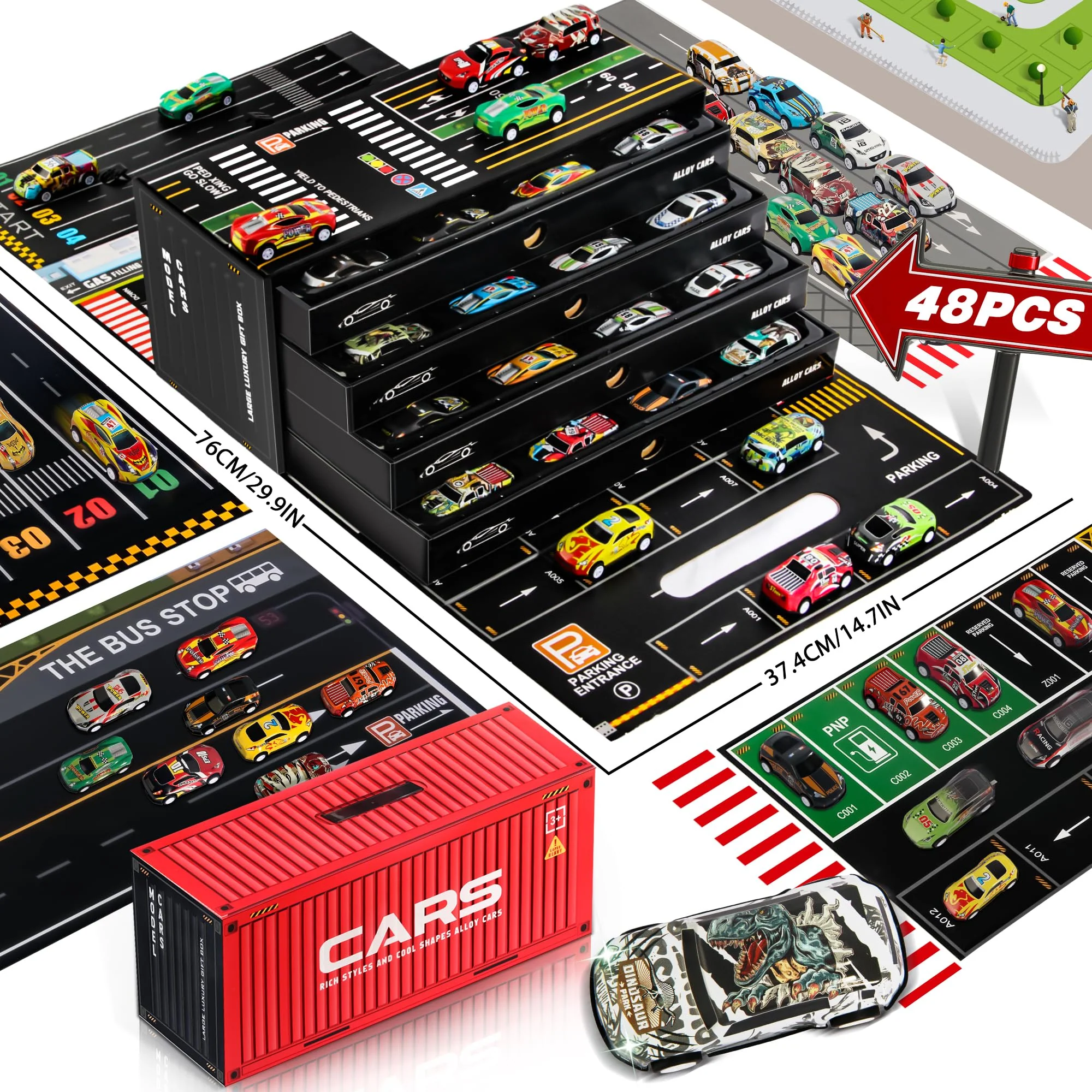 48pc Pull-Back Mini Racing Cars with Container for Kids - Image 5