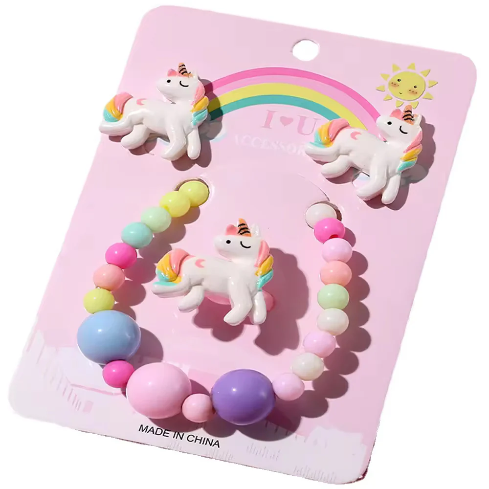 4pcs Unicorn Jewellery Set for Kids: Earrings, Ring, and Bracelet - Image 3