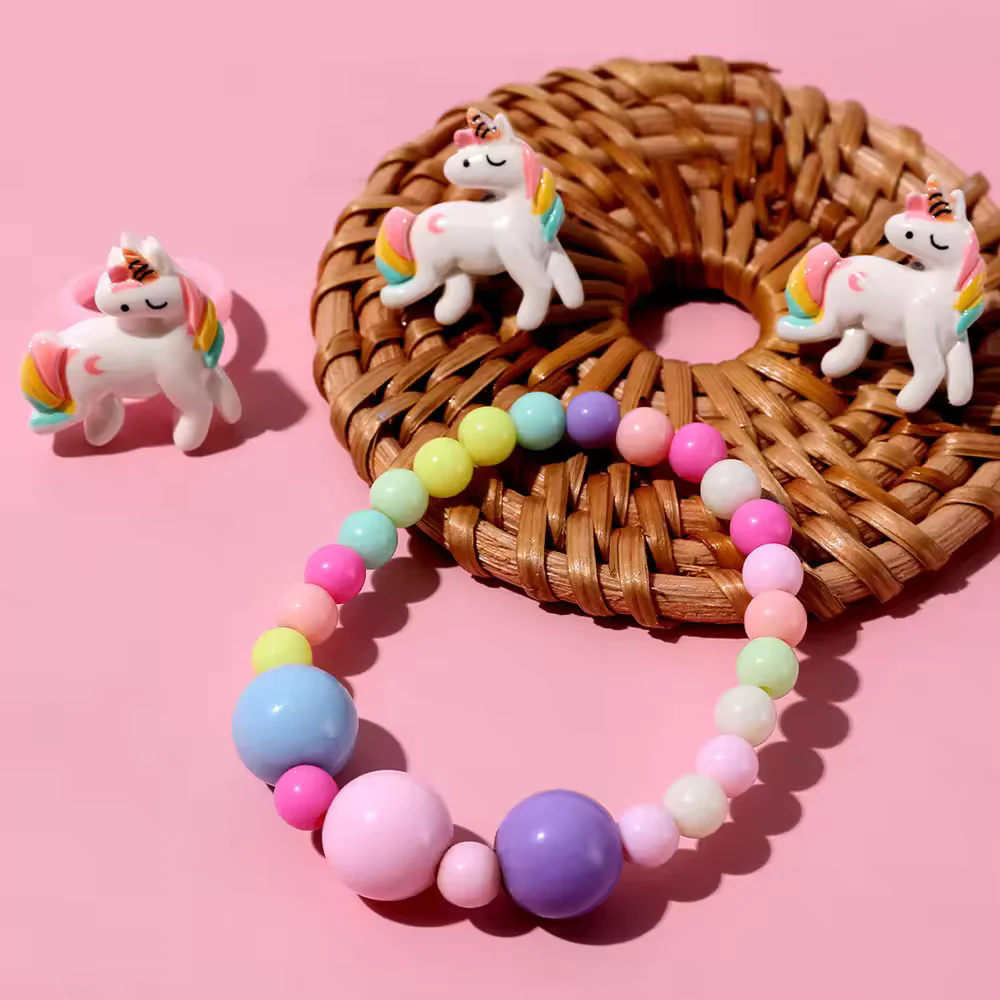 4pcs Unicorn Jewellery Set for Kids: Earrings, Ring, and Bracelet - Image 5