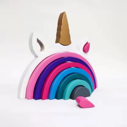 8pc Wooden Unicorn Rainbow Stacking Blocks - Image 3