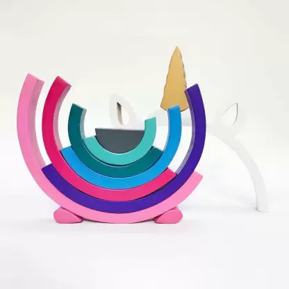 8pc Wooden Unicorn Rainbow Stacking Blocks - Image 4