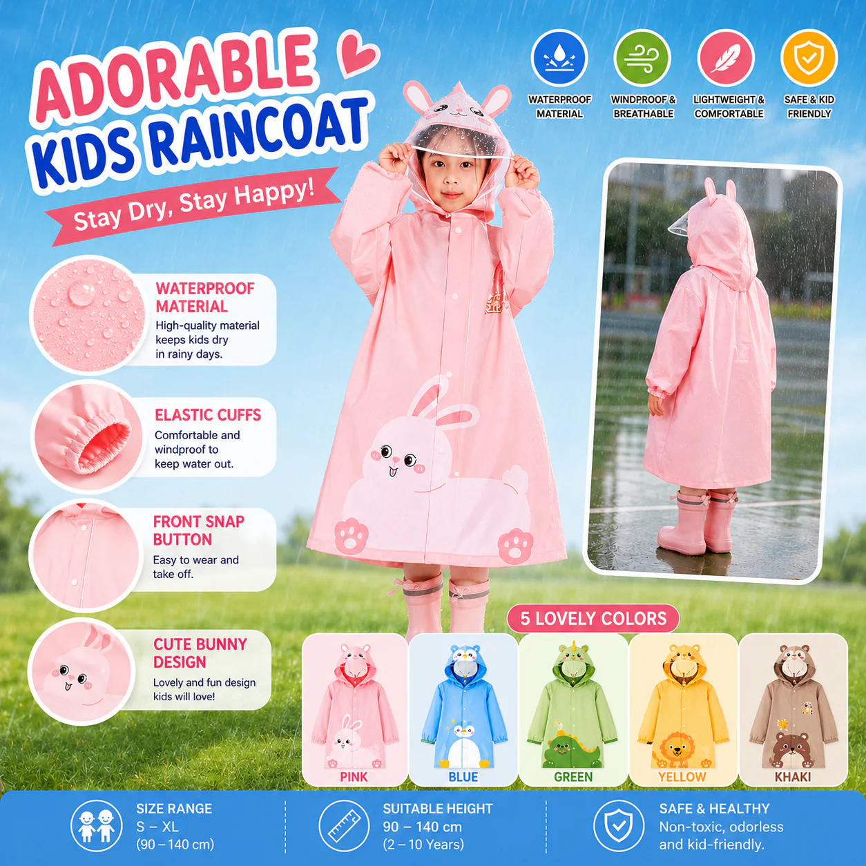 Adorable Cartoon Animal Raincoat for Kids (Only Raincoat) - Image 10