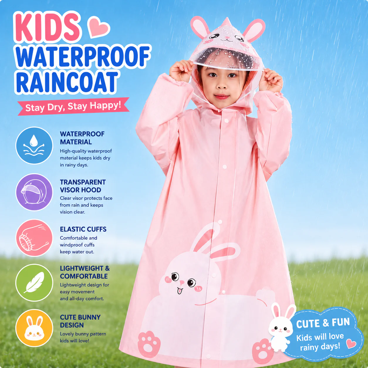 Adorable Cartoon Animal Raincoat for Kids (Only Raincoat) - Image 3