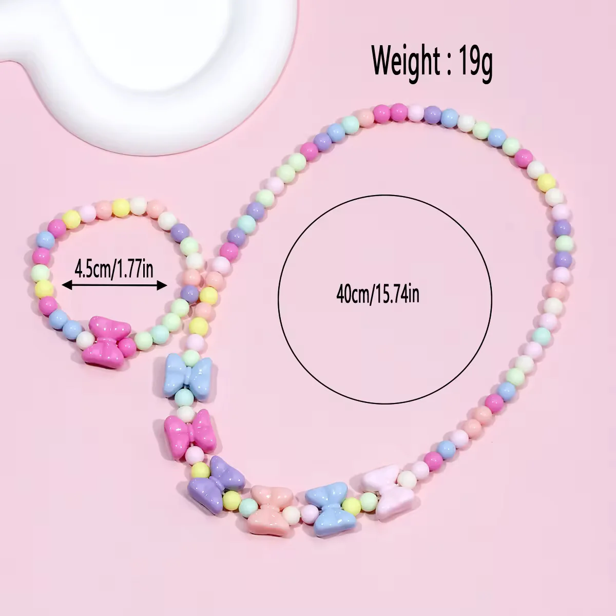 Adorable Bow Design Children's Bracelet and Necklace with Colorful Acrylic Beads - Image 5