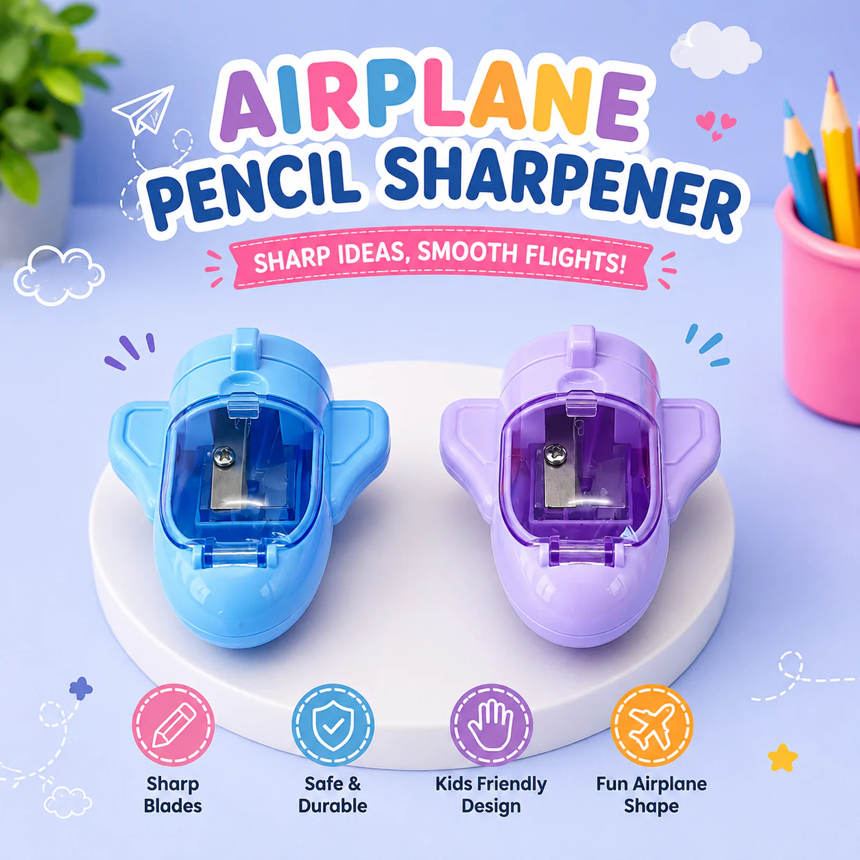 Airplane Pencil Sharpener for Kids — Cute Pastel Colours - Image 2