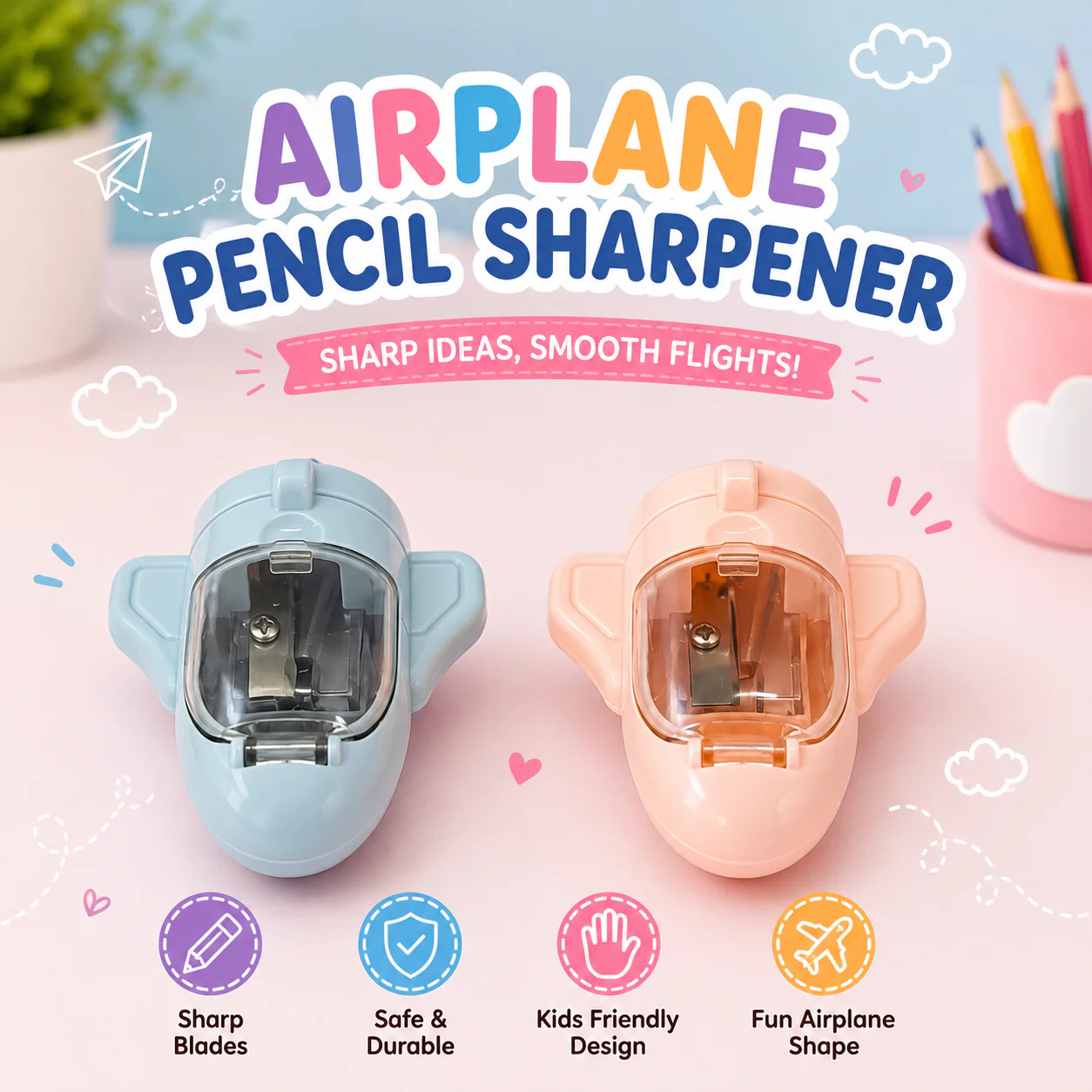 Airplane Pencil Sharpener for Kids — Cute Pastel Colours - Image 3