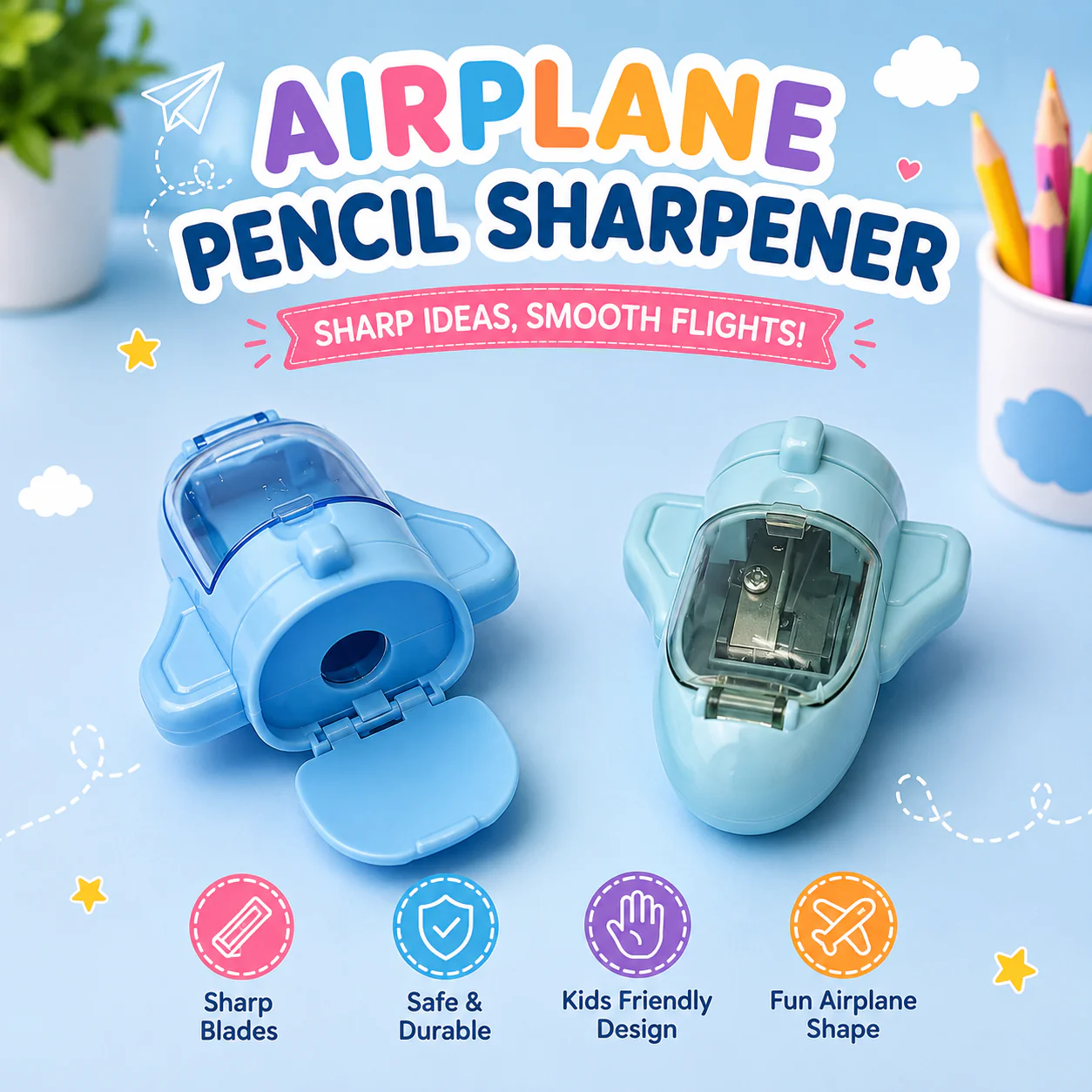 Airplane Pencil Sharpener for Kids — Cute Pastel Colours - Image 4