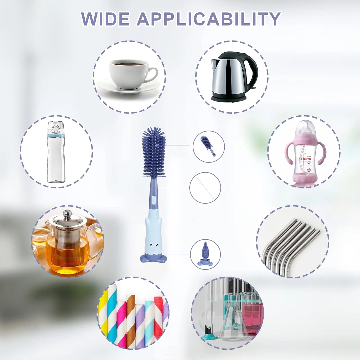 Bottle Brush Set 3-in-1 Silicone Cleaning brush for Kids Baby Bottle (Random Color) - Image 10