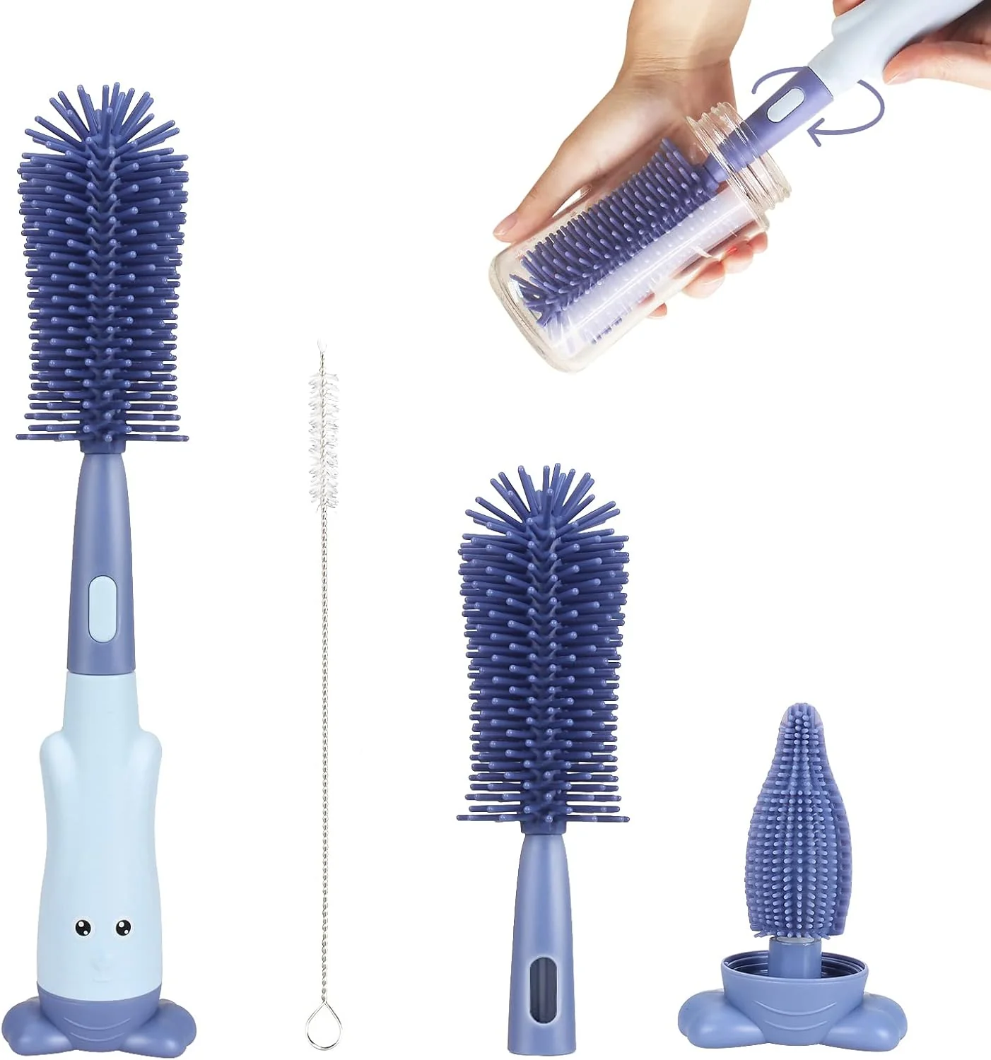 Bottle Brush Set 3-in-1 Silicone Cleaning brush for Kids Baby Bottle (Random Color) - Image 5