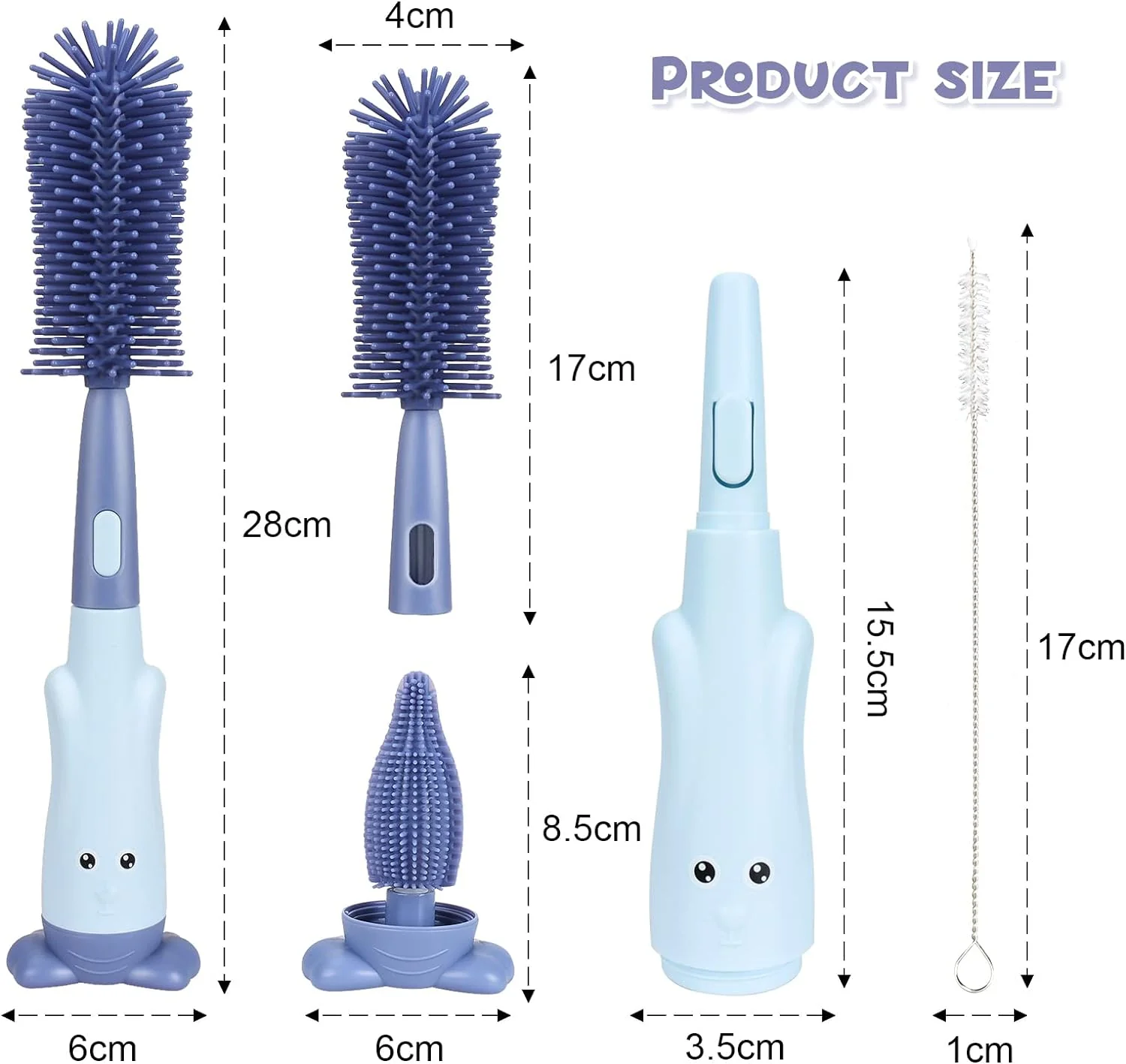 Bottle Brush Set 3-in-1 Silicone Cleaning brush for Kids Baby Bottle (Random Color) - Image 6