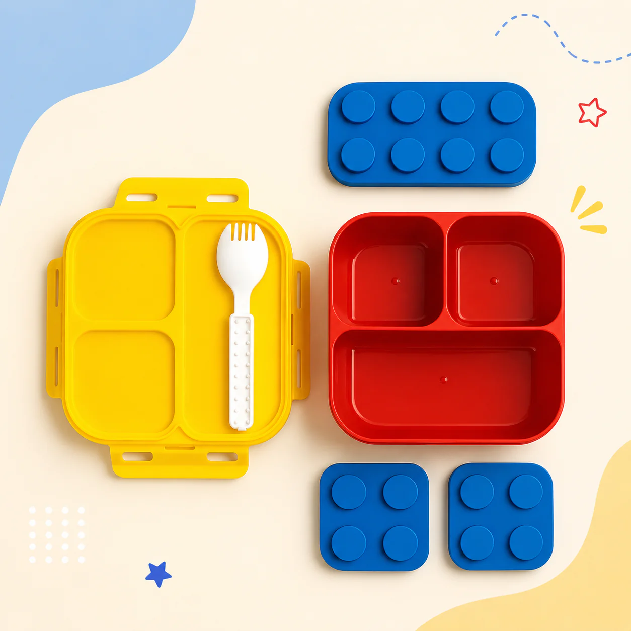 Brick Block Kids Lunch Box Set with Dividers & Spork 900ML - Image 3