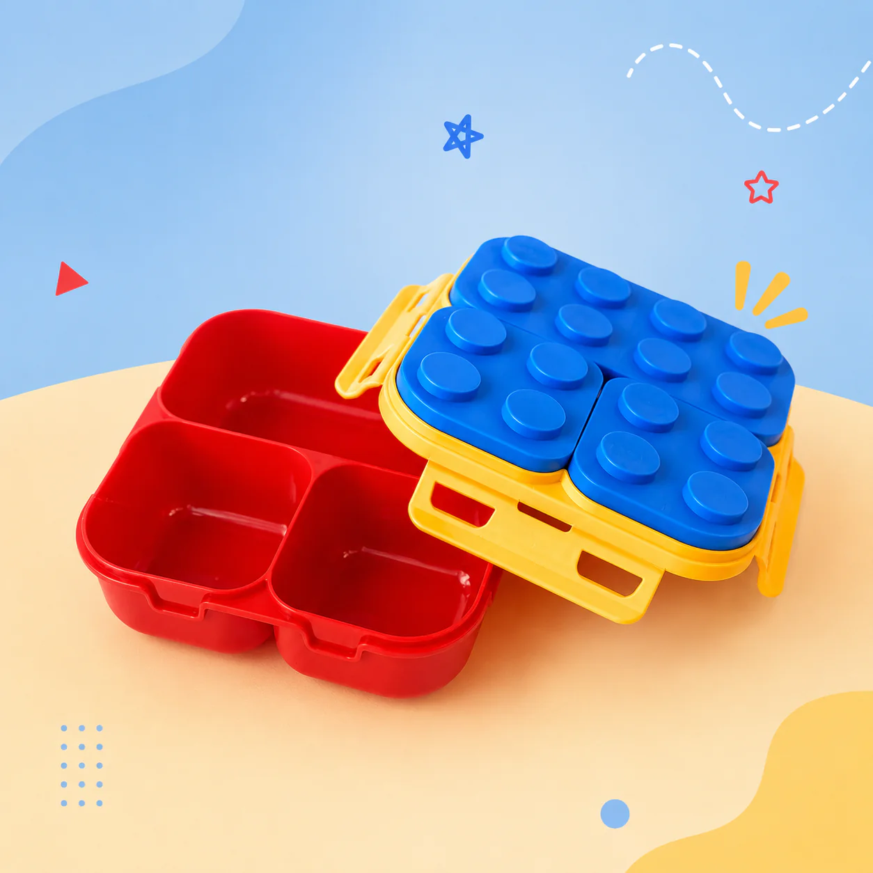 Brick Block Kids Lunch Box Set with Dividers & Spork 900ML - Image 6