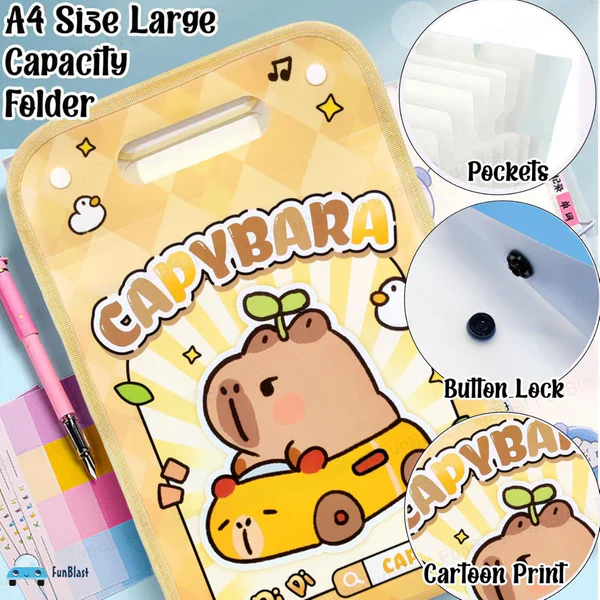 Capybara Portable A4 Cute File Folder Bag with 12 Layers - Image 2