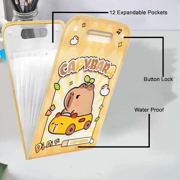 Capybara Portable A4 Cute File Folder Bag with 12 Layers - Image 3