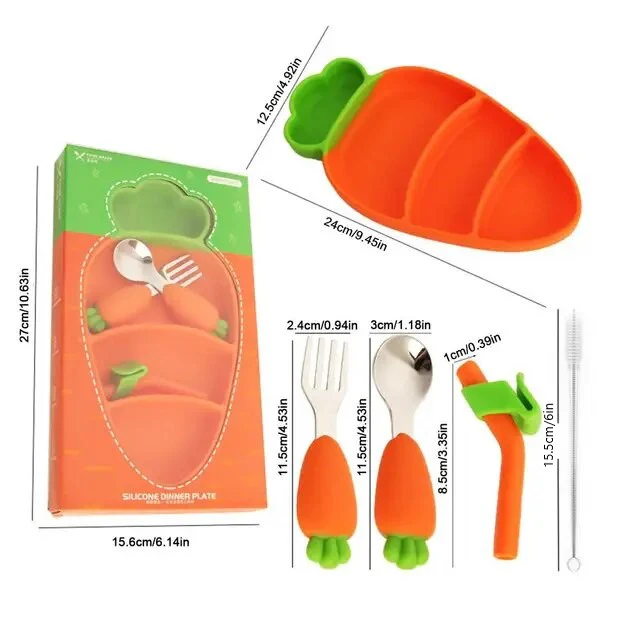Carrot Theme Silicone Dinner Plate Set for Kids - Image 3