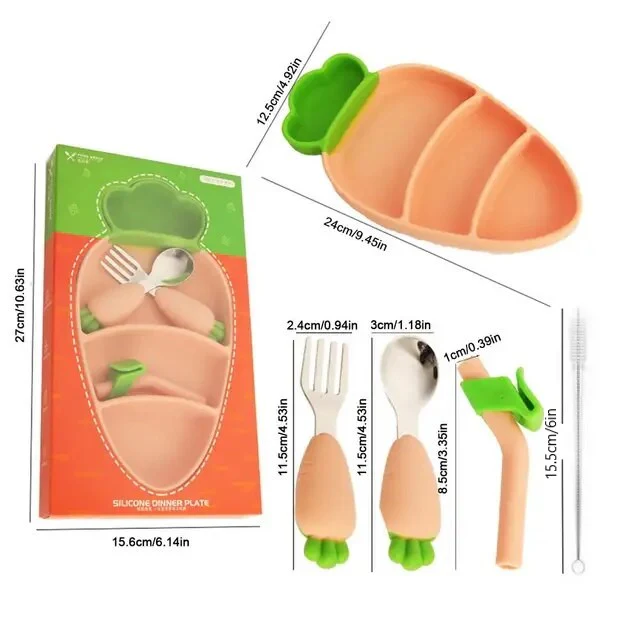 Carrot Theme Silicone Dinner Plate Set for Kids - Image 7