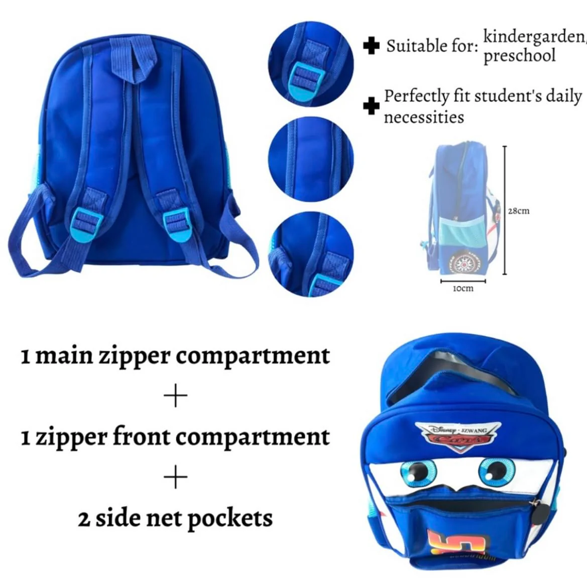 Disney Cars Design Backpack with Front Pocket for Kids - Image 5