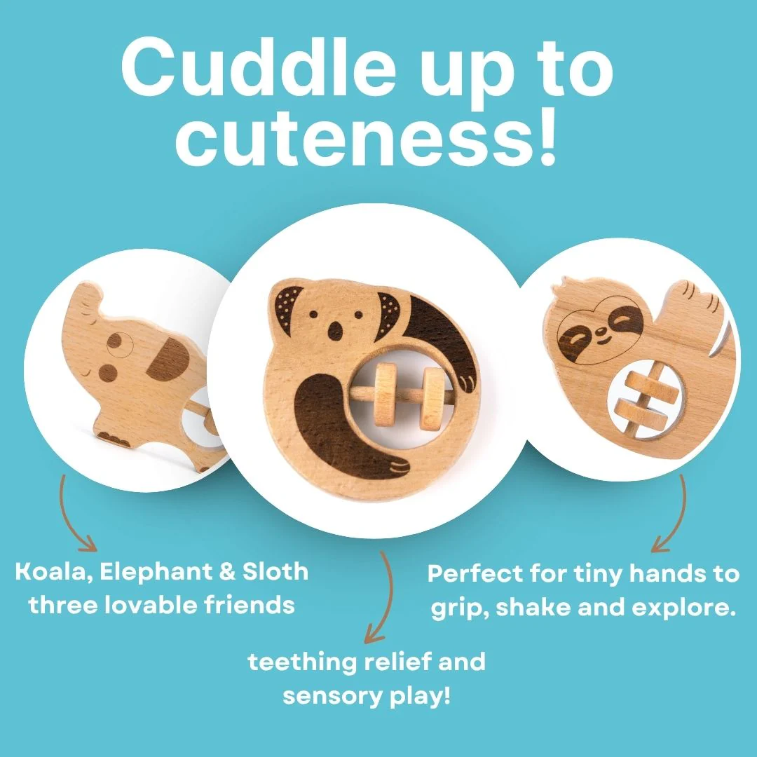Cots and Cuddles Wooden Animal Rattle Toy for Babies & Newborns (1pc) - Image 5