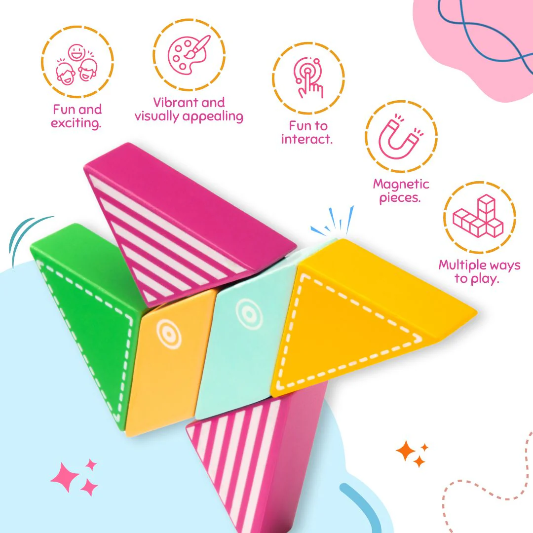 Cots and Cuddles 6pc Plane Design Magnetic Blocks Toy for Kids - Image 4