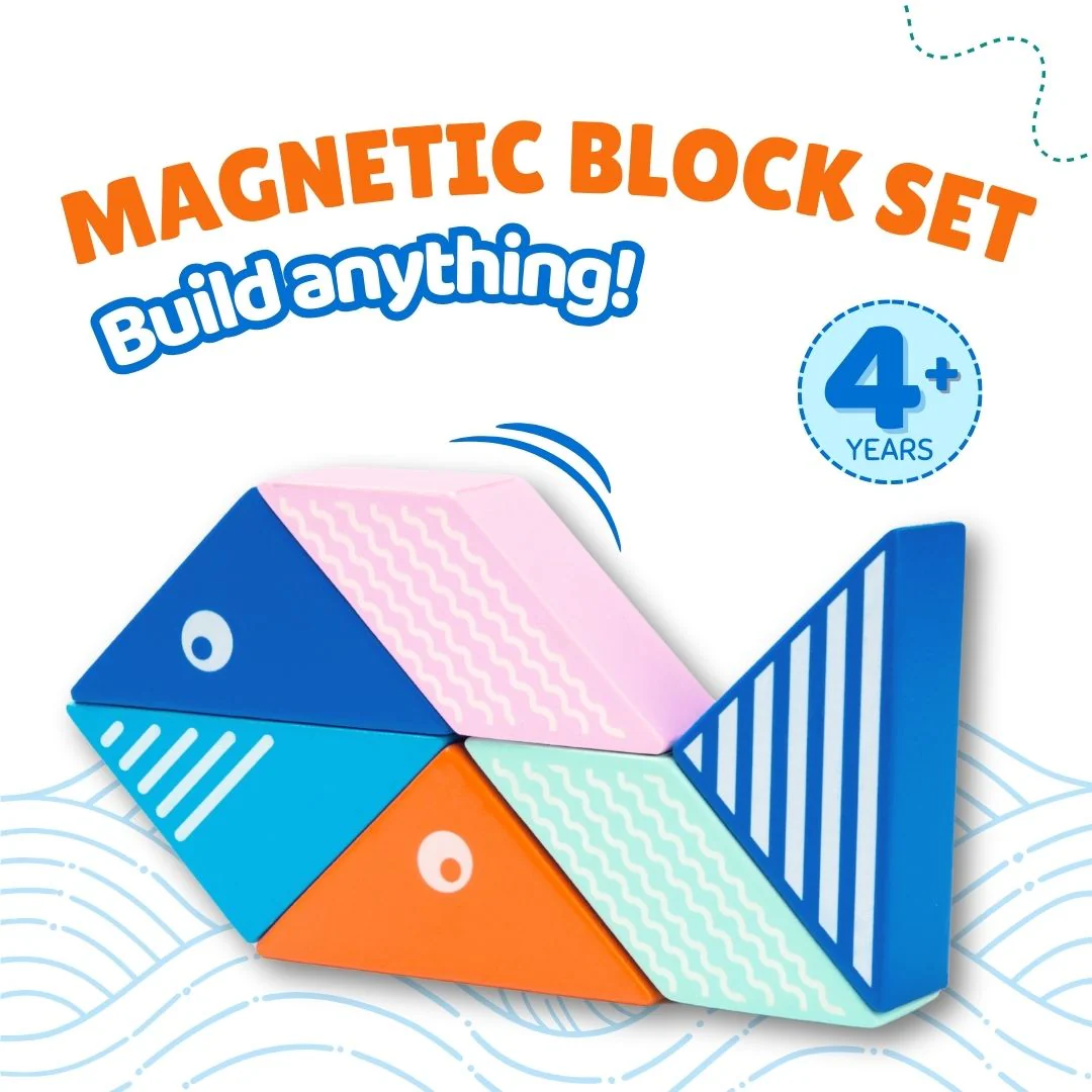 Cots and Cuddles 6pc Whale Design Magnetic Blocks Toy for Kids