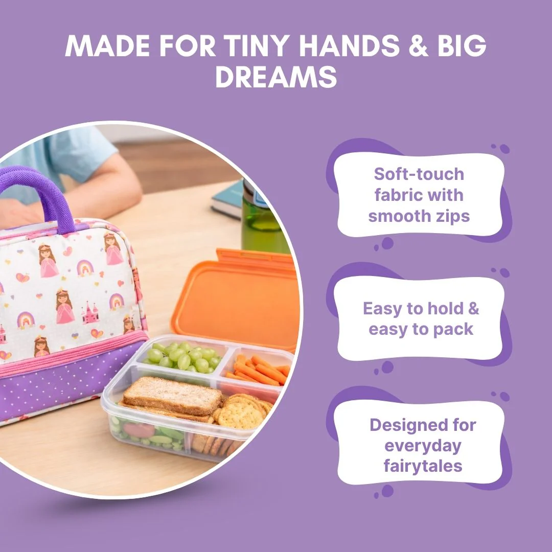 Cots and Cuddles Cute Pretty Princess Theme Printed Canvas Lunch Bag for Kids - Image 3