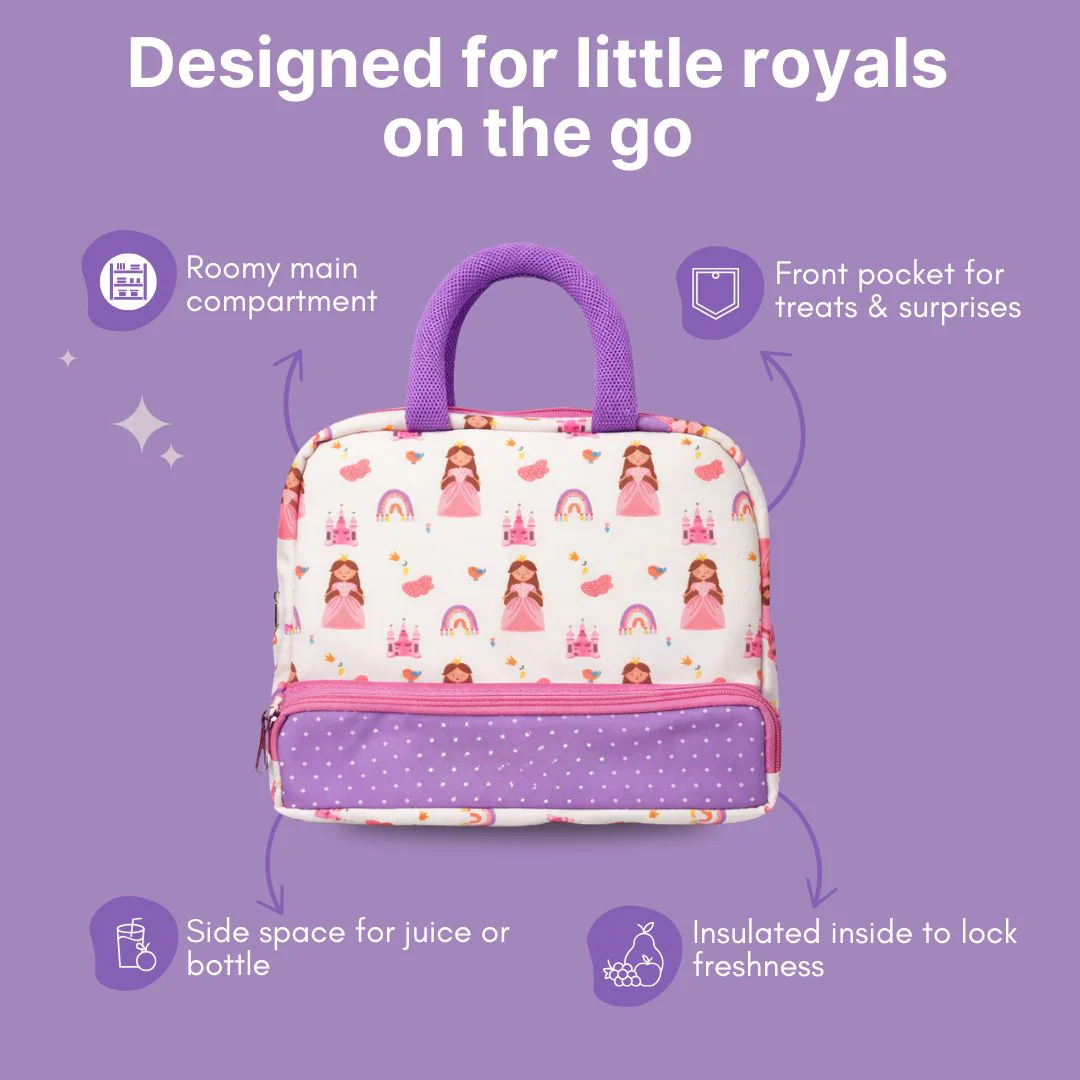 Cots and Cuddles Cute Pretty Princess Theme Printed Canvas Lunch Bag for Kids - Image 4