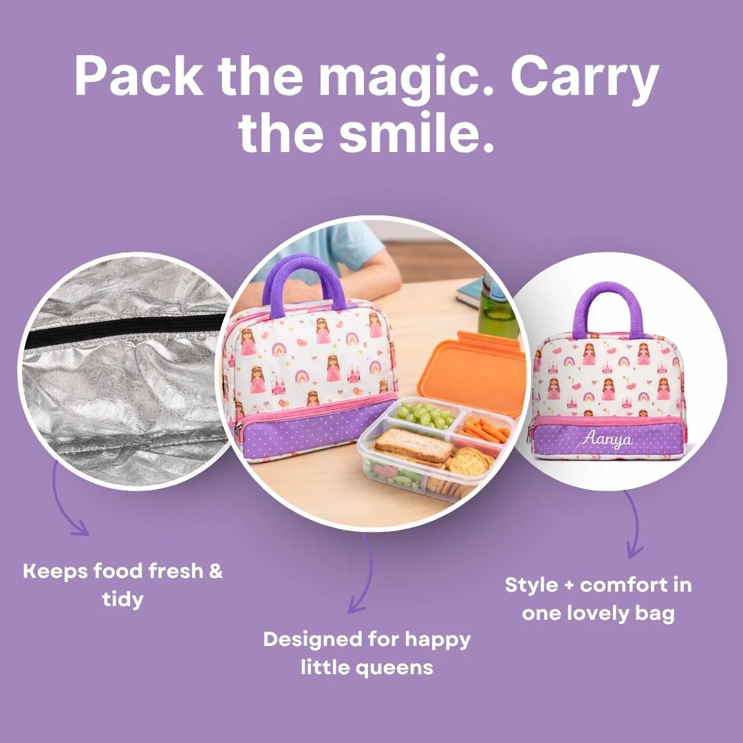 Cots and Cuddles Cute Pretty Princess Theme Printed Canvas Lunch Bag for Kids - Image 6
