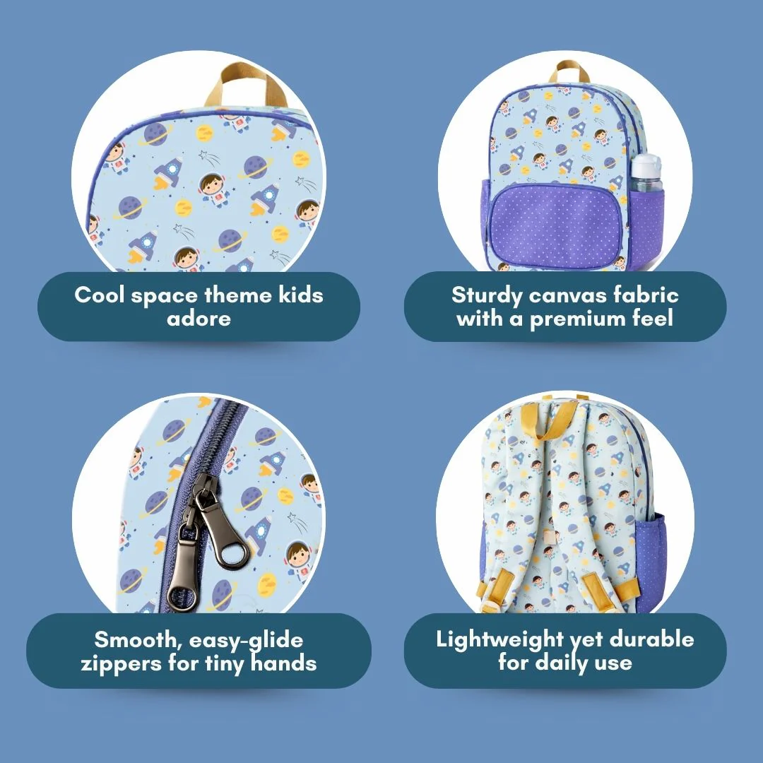 Cots and Cuddles Cute Space Buddy Theme Printed Canvas Backpack for Kids - Image 2