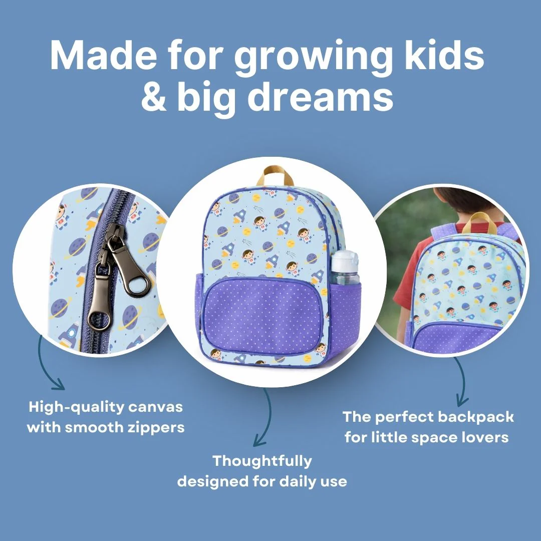 Cots and Cuddles Cute Space Buddy Theme Printed Canvas Backpack for Kids - Image 6