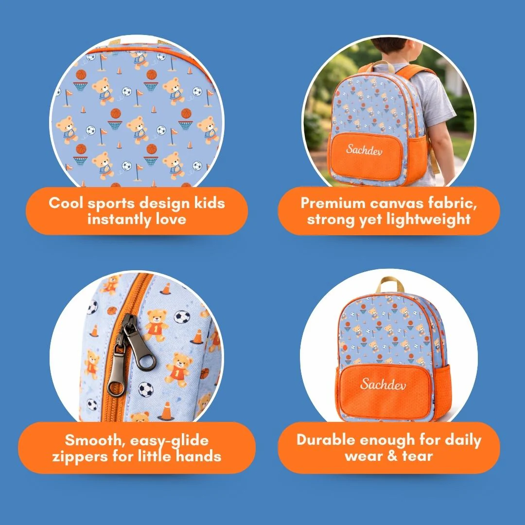 Cots and Cuddles Cute Sporty Bear Theme Printed Canvas Backpack for Kids (Customized) (PREPAID ONLY) - Image 2