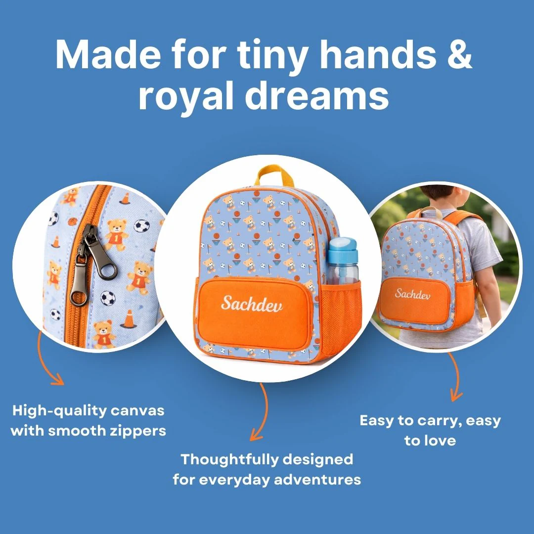 Cots and Cuddles Cute Sporty Bear Theme Printed Canvas Backpack for Kids (Customized) (PREPAID ONLY) - Image 6