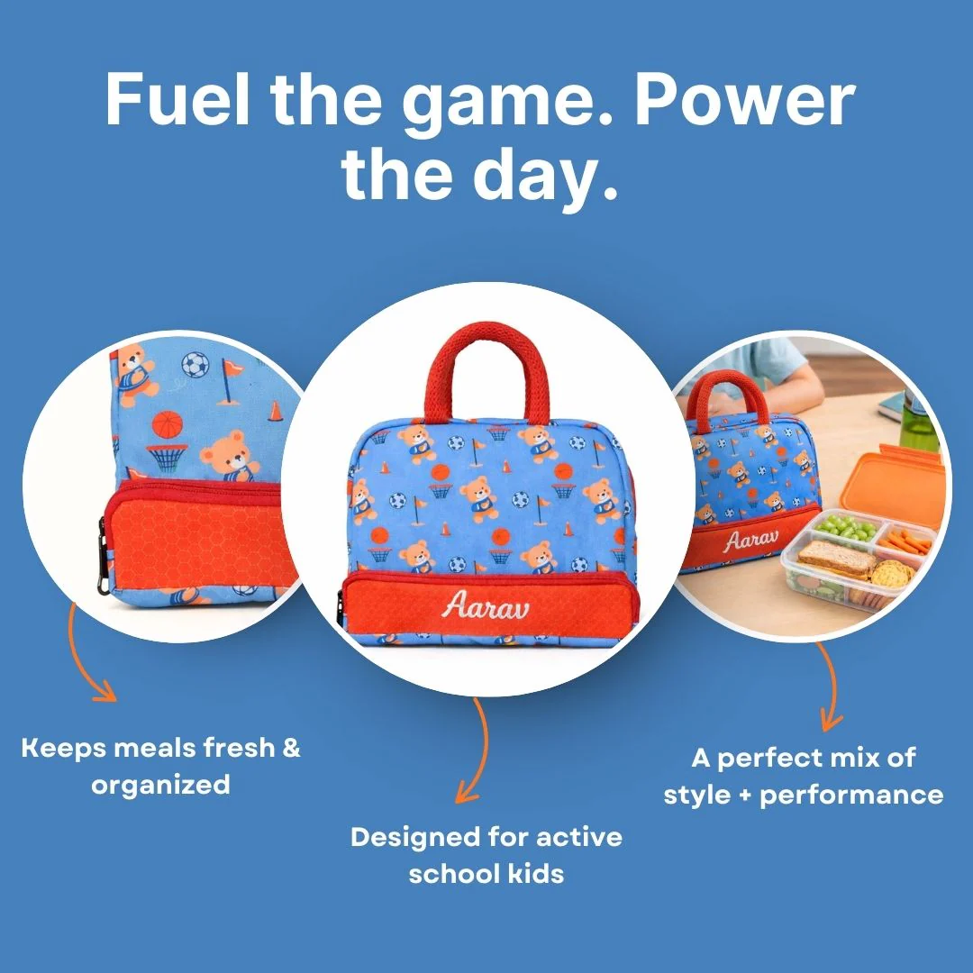 Cots and Cuddles Cute Sporty Bear Theme Printed Canvas Lunch Bag for Kids (Customized) (PREPAID ONLY) - Image 6