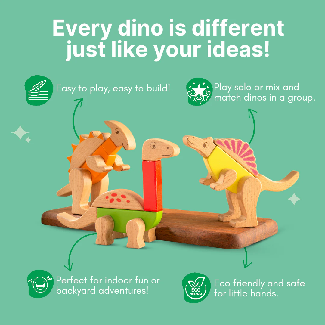 Cots and Cuddles Premium Quality Wooden Dino Magnetic Blocks 26pcs - Image 7