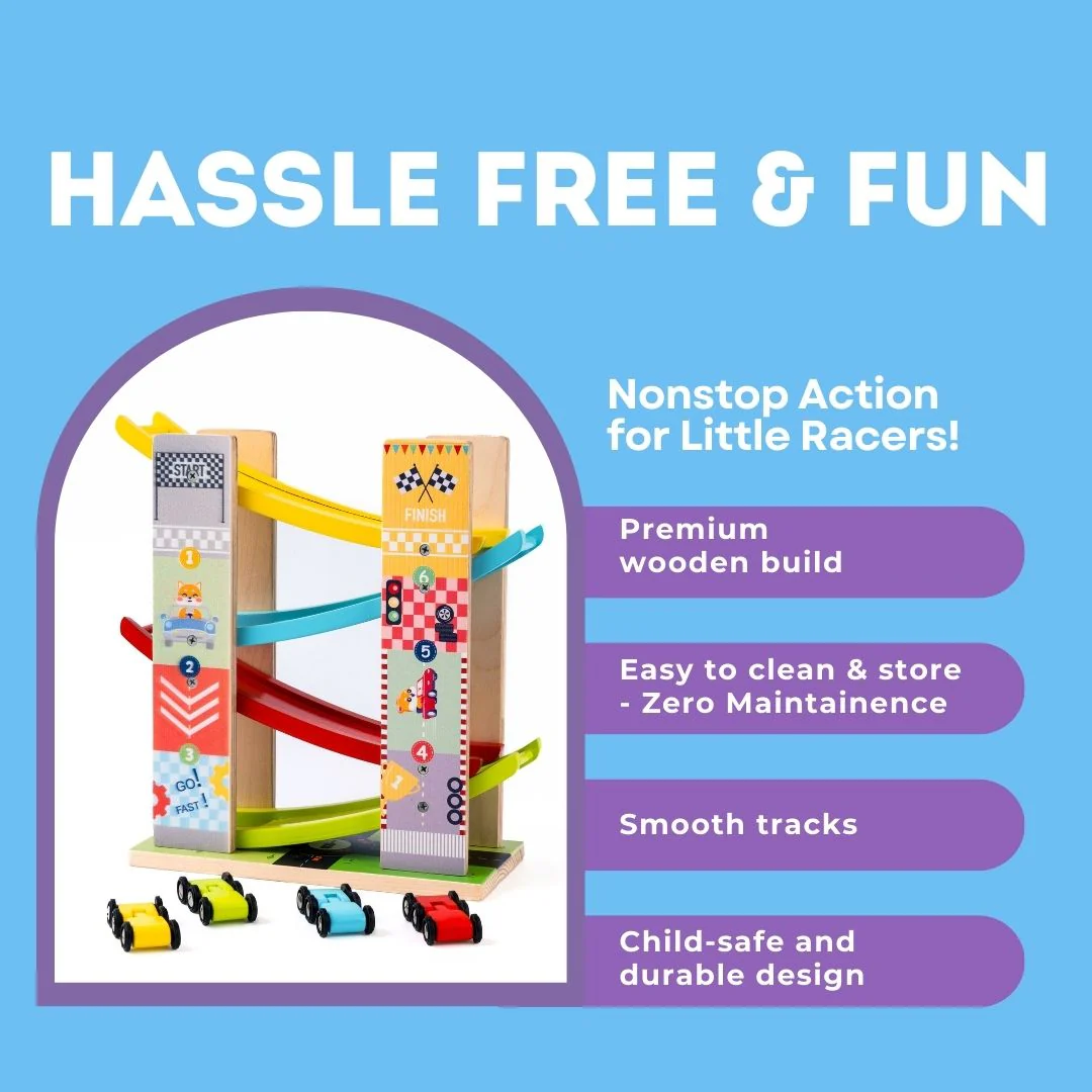 Cots and Cuddles Wooden 4 Level Sliding Car Track Toy for Kids Age 3+ - Image 4
