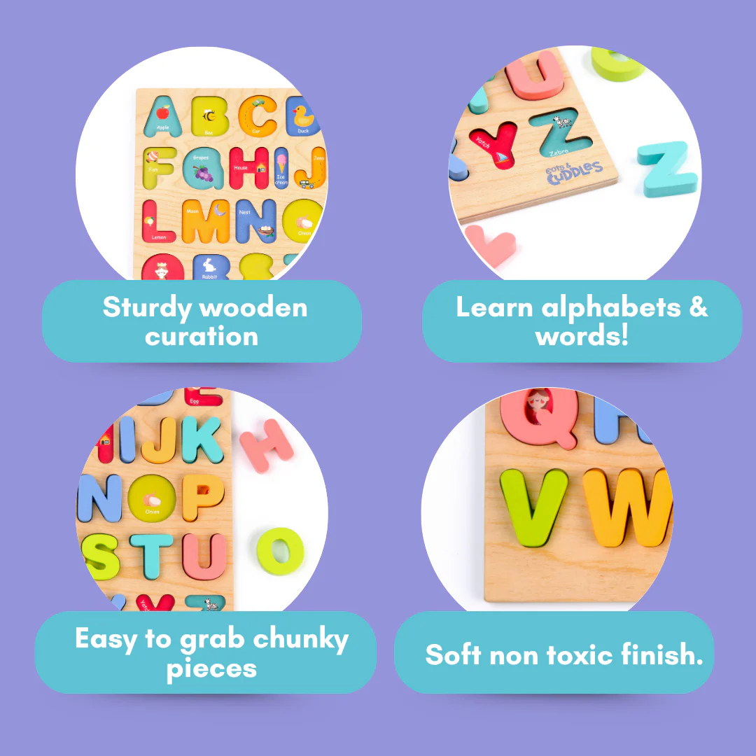 Cots and Cuddles Wooden Alphabet Board for Kids Age 1+ - Image 3