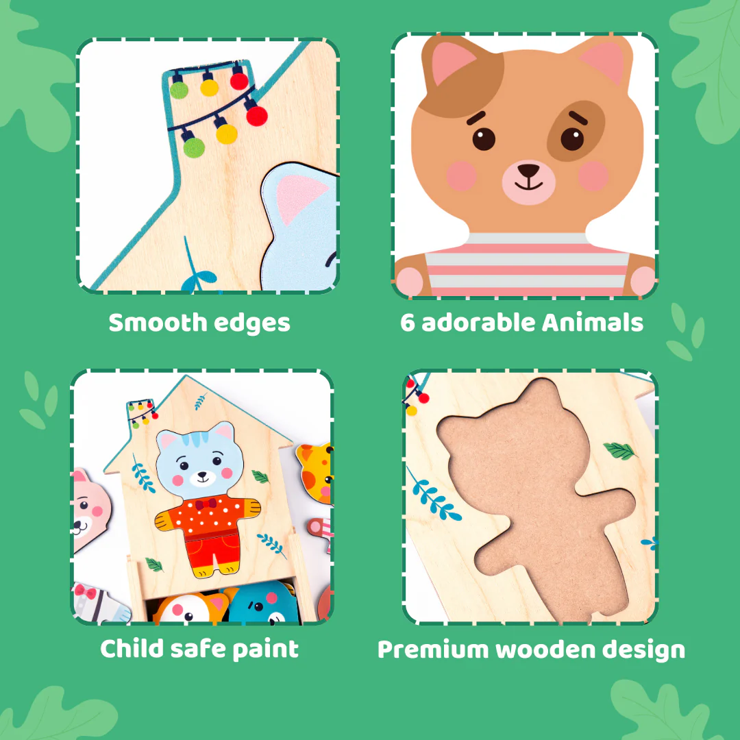 Cots and Cuddles Wooden Animals Zoo Crew Mix & Match Dress Up Game for Kids Age 2+ - Image 6