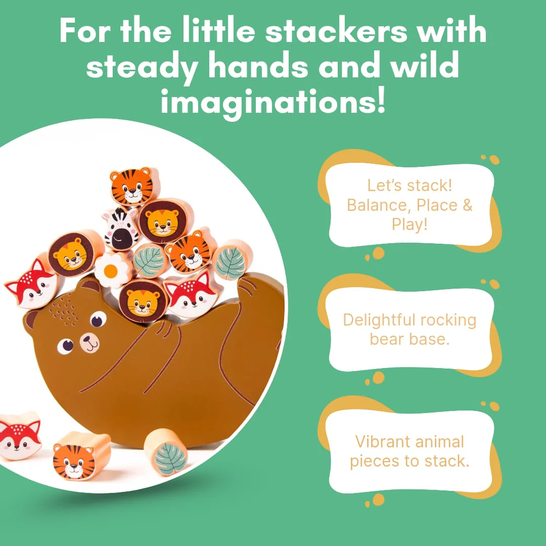 Cots and Cuddles Wooden Animals on Bear Balancing Toy for kids 3+ - Image 4