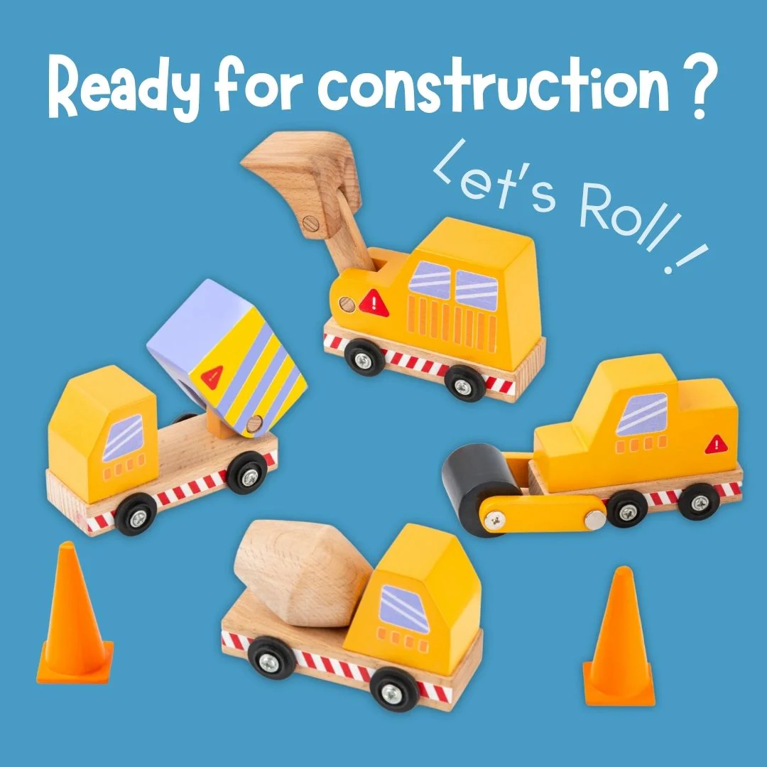 Cots and Cuddles Wooden Construction Vehicle Set for Kids - Image 2