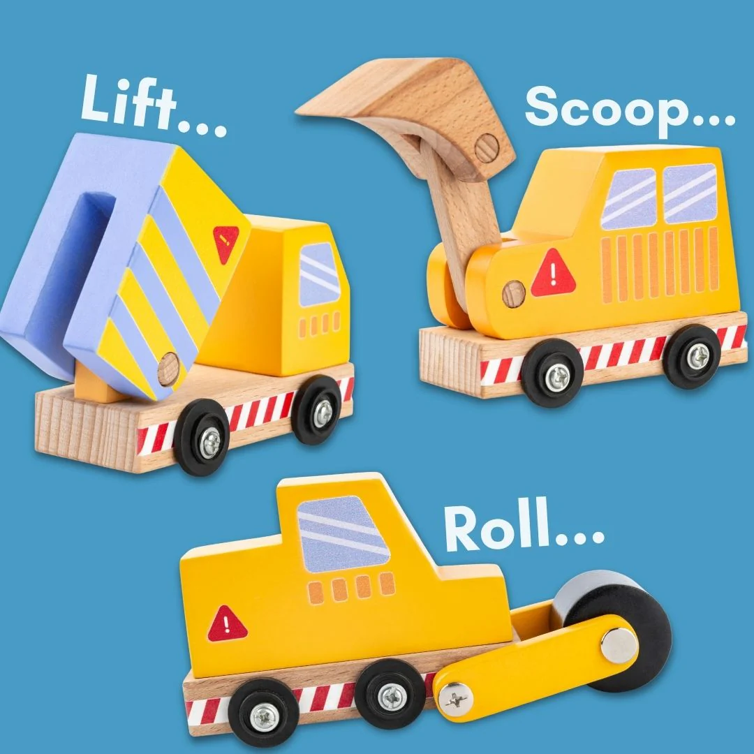 Cots and Cuddles Wooden Construction Vehicle Set for Kids - Image 3