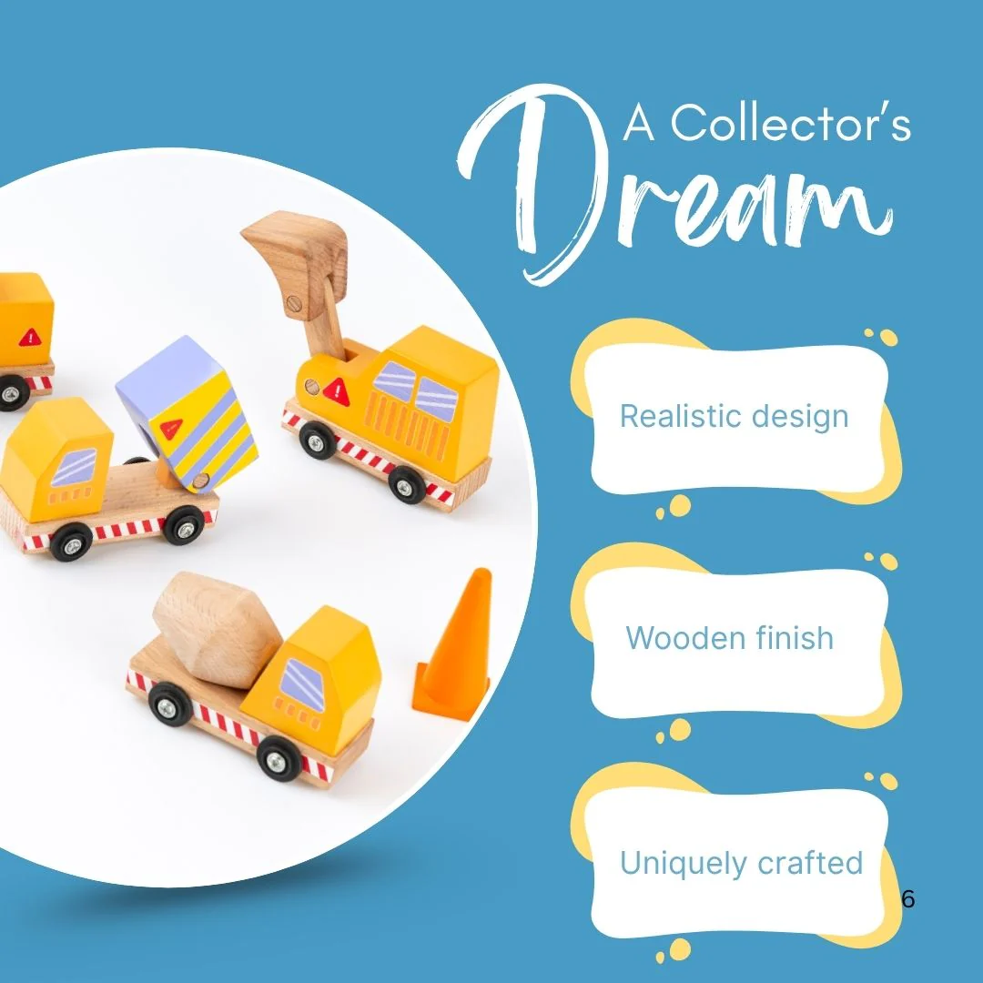 Cots and Cuddles Wooden Construction Vehicle Set for Kids - Image 5