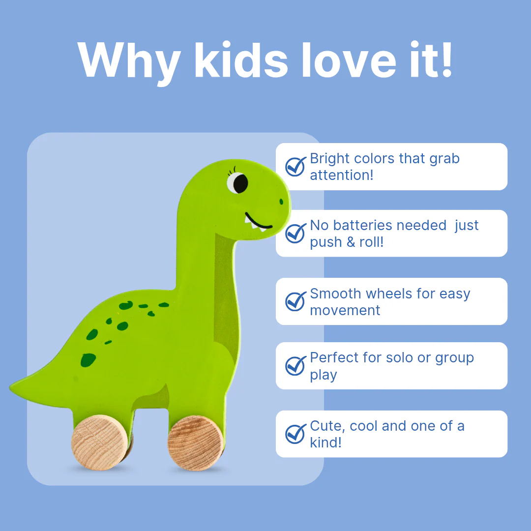 Cots and Cuddles Wooden Dino with Wheels Toy for Kids (Pack of 3) - Image 9