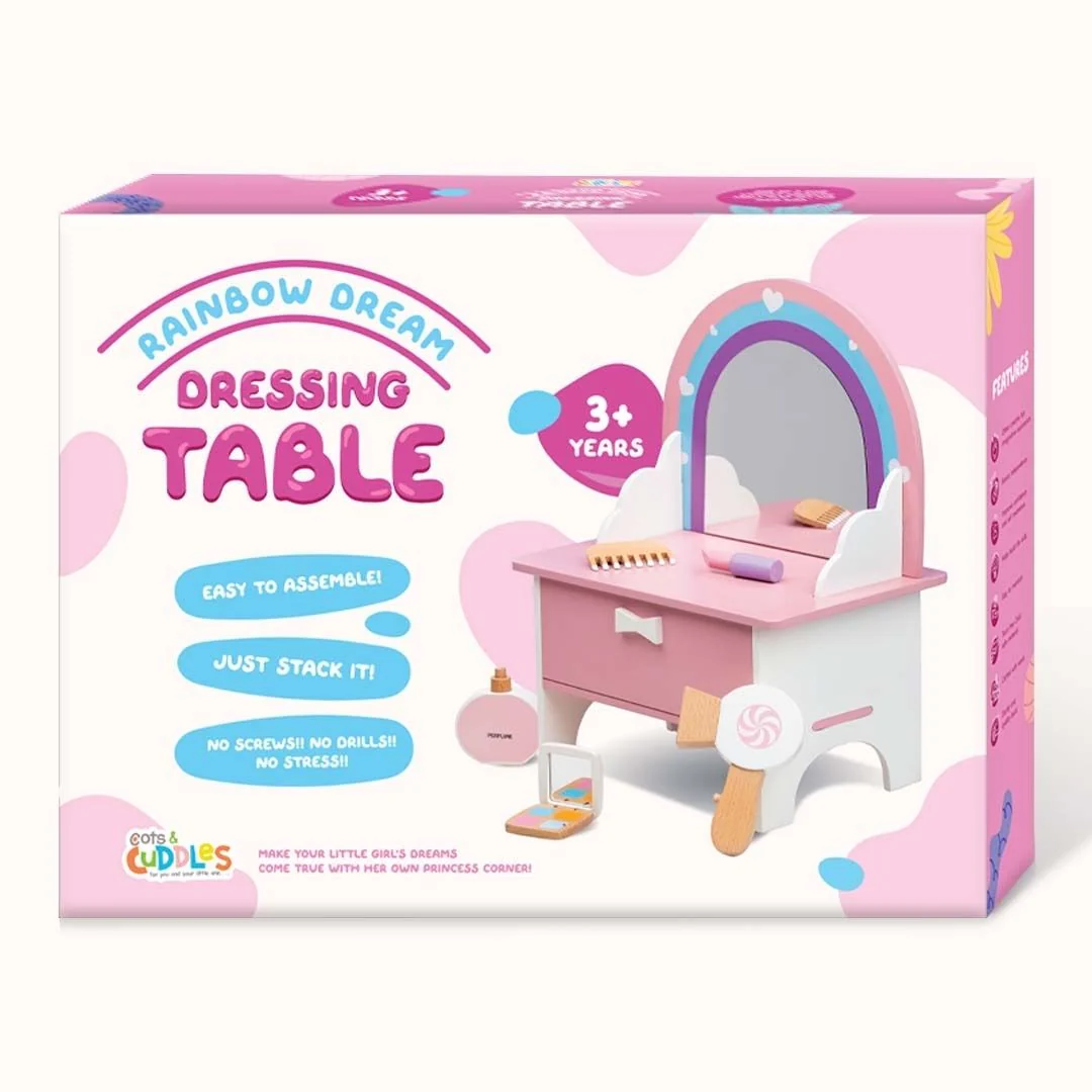 Cots and Cuddles Premium Quality Wooden Makeup Dressing Table for Kids - Image 10