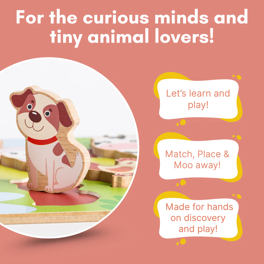 Cots and Cuddles Wooden Farm Animals Shapes Chunky Match Puzzle - Image 4