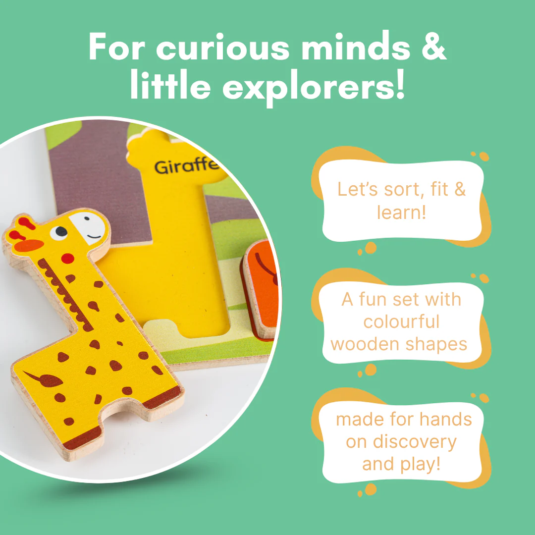 Cots and Cuddles Wooden Jungle Animal Shapes Chunky Match Puzzle - Image 3